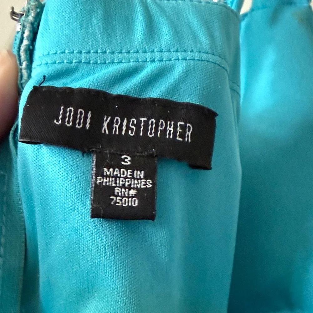 Jodi Kristopher Turquoise Beaded Halter Prom Gown - Picture 7 of 7